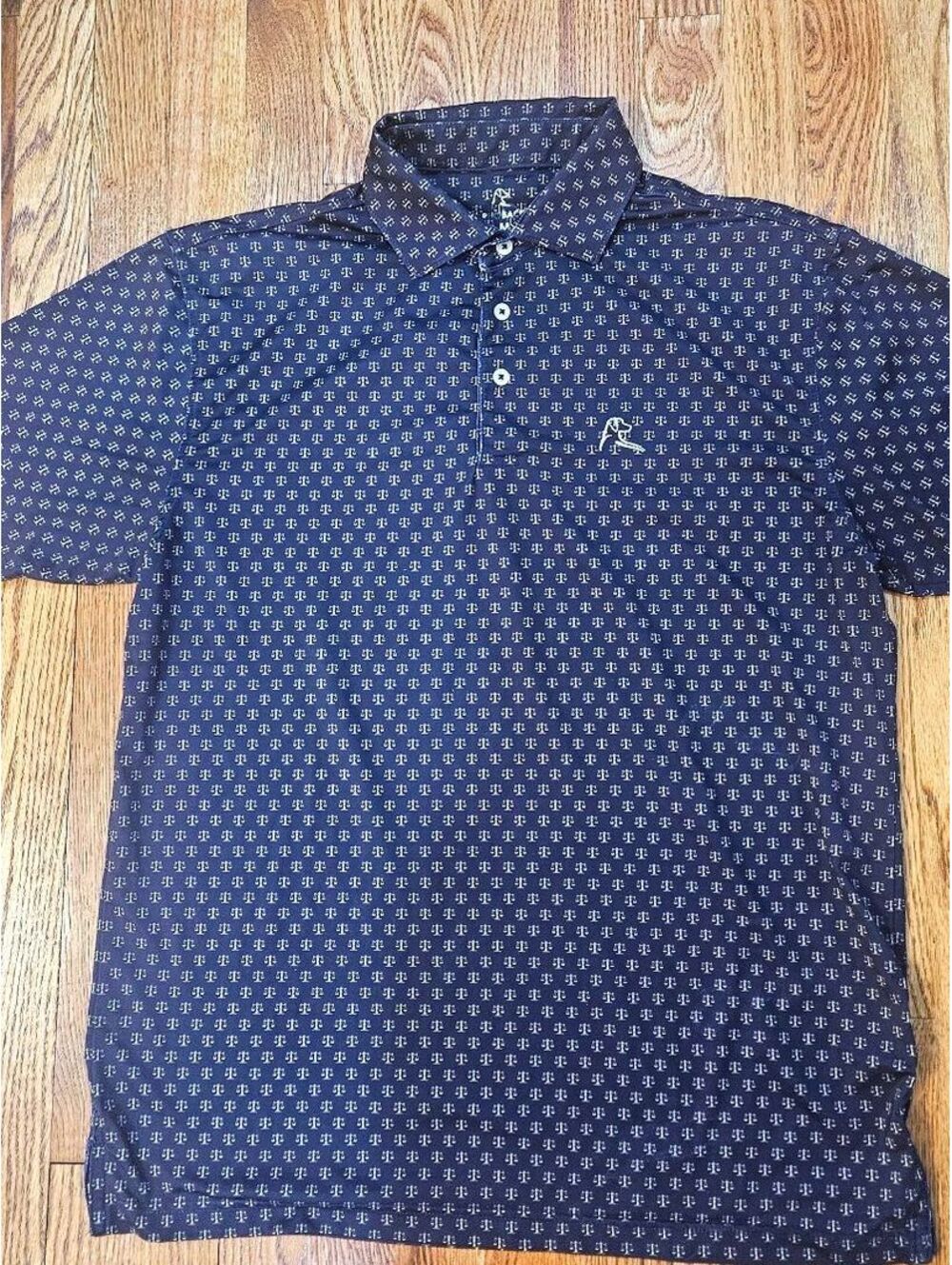 Rhoback Men's Navy Blue Patterned Polo Shirt Medium